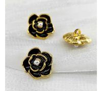 Pearl Buttons, 6pcs 18/23mm Camellia Buttons for Knitting Luxury Pearl Beaded Black White Metal Shank Button DIY Sewing Accessories(Metal Gold Bk,23mm 6pcs)