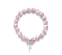 Pearl Charm Bracelet for Women Flower Vintage Bracelet Handmade Stretch Gold Beads Dainty Romantic Jewelry Gift Medium Ceramic Cubic Zirconia