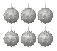 Pearl Christmas Baubles - White with Pearl and Glitter Accents 8cm - Set of 6
