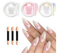 Pearl Chrome Nail Powder BISHENGYF -【Fairy Effect】Pink Chrome Nail Powder White Aurora Yellow Mermaid Iridescent Nail Chrome Powders Metallic Mirror Glitter Pigment Dust For Nail Art Decroation DIY