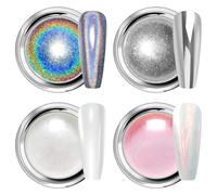 Pearl Chrome Nail Powder - Fairy Nail Chrome Powders LEDSUUEI, Metallic Mirror Effect Pigment High Gloss Holo Mermaid Unicorn Nail Glitter Silver Nail Powder for Nail Art Manicure Deco Home DIY Salon