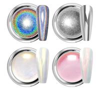 Pearl Chrome Nail Powder - Fairy Nail Chrome Powders LEDSUUEI, Metallic Mirror Effect Pigment High Gloss Holo Mermaid Unicorn Nail Glitter Silver Nail Powder for Nail Art Manicure Deco Home DIY Salon