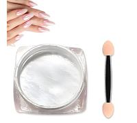 Pearl Chrome Nail Powder, High Gloss White Pearlescent Chrome Powder, White Pearl Nail Powder Mirror Effect with 1Pcs Sponge Stick Nail Glitter Manicure Holographic Pigment for Nail Art Design for Gir