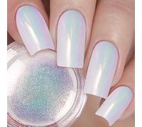 Pearl Chrome Nail Powder Unicorn Iridescent | White Powder with Mermaid Neon Rainbow Effect, Multi Color Changing Opal Aurora Nail Pigment Dust