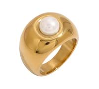 Pearl Chunky Domed Statement Ring for Women Stainless Steel Bold Croissant Dome Stacking Finger Rings Thick Minimalist Thumb Band High Polished Elegant Birthday Engagement Jewelry Comfort Fit Size 7