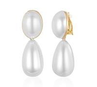 Pearl Clip On Earrings for Women Geometric Retro Pearl Earrings Statement Pearl Drop Dangle Earrings