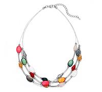 PEARL&CLUB Crystal Layered Statement Necklace For Women - Choker Necklace with Chunky Silver Chain, Birthday Gifts For Women, Crystal, No Gemstone