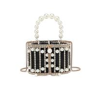 Pearl clutch bag Fashionable Pearl Embellished Handbag Women's Summer Single Room Diagonal Birdcage Bag(Style 2)
