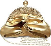 Pearl Clutch Purses for Women Soft Leather Evening Handbag Noble Crystal Beaded Clutch for Women Wedding Proms Cocktail (Gold)