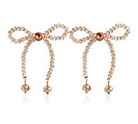 Pearl & Crystal Bow Knot Tassel Dangle Earrings - Dainty Gold Bow Ribbon Stud Earrings for Women, Zinc, No Gemstone