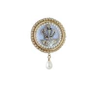 Pearl CZ Crown Coin Lapel Brooch Pin for Women Girls Dangle Baroque Teardrop Pearls Round Disc Brooches Classic Elegant Boucle Jacket Dress Suit Pins Vintage Birthday Evening Jewelry Clothes Accessory