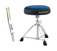 Pearl D-1500BLST Roadster Drum Stool Round Seat with Keepdrum Drumsticks Blue
