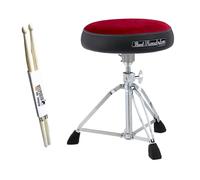 Pearl D-1500RST Roadster Drum Stool Round Seat with Drumsticks Red