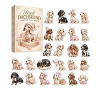 Pearl Dachshund Christmas Advent Calendar | 24 Day Countdown Acrylic Ornament Set for Mantel Shelf Decor Cute Dog Themed Collectible 2D Acrylic