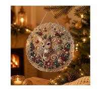 Pearl Diamond Christmas Pearl Diamond Painting Suncatcher Kit, DIY Craft | Pre-Assembled Metal Chain, Acrylic Round Board with Lace Edge, 3D Mixed-Sized Pearl Beads Craft, Festive Window Wall Decor