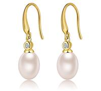 Pearl drop Earrings Freshwater Gold Women 925 Sterling Silver Leverback Cubic Zirconia