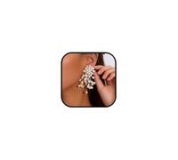 Pearl Drop Earrings Wedding Bridal Gift for Her Dangle Cluster Flower Statement Jewelry, L, Zinc, No Gemstone