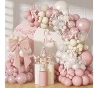 Pearl Dusty Pink Balloon Arch, Boho Double Stuffed Blush Pink Pearl White Balloons, Neutral Dusty Rose Ivory Clear Balloon Garland for Wedding Engagement Baby Bridal Shower Birthday Party Decorations