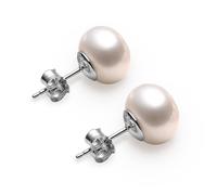 Pearl Earrings 10-11mm Button Freshwater Cultured Pearls 925 Sterling Silver Stud Earrings- VIKI LYNN