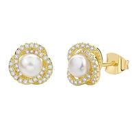 Pearl Earrings 18CT Gold Sterling Silver Freshwater Pearls Stud Earrings Natural White Pearl Studs Small 8mm Vintage Jewellery for Women Ladies Mom Wedding Anniversary