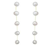 Pearl Earrings, Baroque Tassel Style with 10 cm Long Freshwater Pearls, Silver Post Design for Comfortable Wear, Ideal for Day and Evening Looks, White Sheen, Vertical Five Pearl Arrangement
