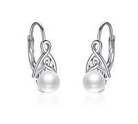 Pearl Earrings for Women 925 Sterling Silver Irish Celtic Knot Hoop Earrings Leverback Jewellery Gifts (silver)