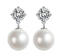 Pearl Earrings for Women, 925 Sterling Silver with Austrian Crystals Diamond Stud Pearl Drop Earring