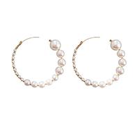 Pearl Earrings for Women,Pearl Hoop Earrings, Lightweight Open Large Circle Hoop Pearl Earrings, Trendy Irregular Size Pearl Circle Dangle Drop Earrings,Wedding Women Accessories Jewelry Gift for Her