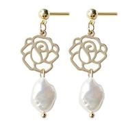 Pearl Earrings for Women Trendy Flat Back Stud Earrings 14K Gold Plated 925 Sterling Silver Freshwater Pearl Dangle Earrings Cute Bow Earrings Wedding Jewelry, Brass, baroque pearl