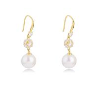 Pearl Earrings For Women Trendy: Flat Back Stud Earrings Gold Plated/925 Sterling Silver Freshwater Pearl Dangle Earrings Wedding Jewelry Birthday For Women Western Dangle Earrings (White, One Size)