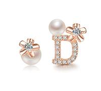 Pearl earrings Pearl Earrings Small Chrysanthemum Inlaid Freshwater Pearl Earrings Female Exquisite Fashion Letter Asymmetric Earrings Women's Earrings