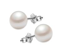 Pearl Earrings, Sterling Silver Pearl Earrings, Pearls Button Small Bride Flat Freshwater Hypoallergenic Ring, Button Shape Freshwater Cultured Pearls Jewellery Gifts for Women Girl