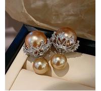 Pearl Earrings with Crystal Embellished Crowns PEACH ACCESSORIES Gold One Size
