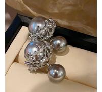 Pearl Earrings with Crystal Embellished Crowns PEACH ACCESSORIES Grey One Size