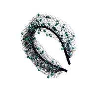 Pearl Embellished Bridal Veil Headband with Face Cover, Green | Elegant Bridal Veil Headband with White Pearls for Wedding Photography and Special Event