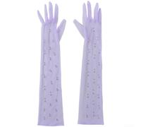 Pearl Embellished Opera Gloves Long Mesh Bridal(Light Purple)
