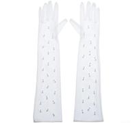 Pearl Embellished Opera Gloves Long Mesh Bridal(White)