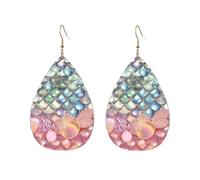 Pearl Fantasy Mermaid Scales Acrylic Hoop Earrings For Women Teardrop Dangle Earrings Lightweight Fashion Jewelry Gifts Outfits Accessories For Women Ladies