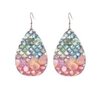 Pearl Fantasy Mermaid Scales Acrylic Hoop Earrings For Women Teardrop Dangle Earrings Lightweight Fashion Jewelry Gifts Outfits Accessories For Women Ladies