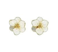 Pearl flower and leaf earrings for women teenagers personality cluster pearl earrings gold plated sterling silver wedding prom birthday fashion jewelry gift (Pearl White)