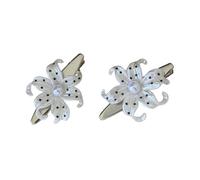 Pearl Flower Barrettes Light Petal Floral Side Accent Pair with Gold Finish Clip Base for Bang Styling Shopping Daily Wear Outings Floral Barrette Side Clip Pearl Light Accessory Gold Finish Bang Look