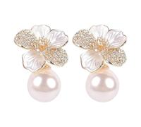 Pearl Flower Earrings for Women, Elegant Petal Pearl Earrings for Women and Mothers, Perfect Wedding and Jewellery, Ideal for Daily Life, Green Pearl Earrings, one size, Metal, No Gemstone