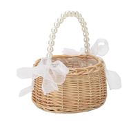 Pearl Flower Girl Basket - Flower Basket Wedding | Flowers Girl Baskets | Elegant Rattan Baskets With Pearl Handle, Ideal For Petals & Sweets, Perfect For Ceremonies, Decorations & Wedding Parties
