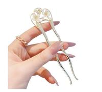 Pearl Flower Hairpin Chinese Modern Simple Updo U-shaped Hairpin Hanfu Hair Accessory Hula Girl Hair Accessories(Color-01)