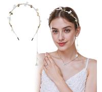 Pearl Flower Headpiece for Women,Gold Headband with Tassel,Gold Floral Headpiece for Bridal,Boho Fairy Crowns,Renaissance Hair Accessories