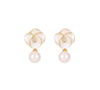 Pearl Flower Leaf Stud Earrings for Women Pearls Cluster Dangle Earring Gold Plated Wedding Prom Birthday Fashion Trendy Jewelry Gift for Mom Wife Sister Bridal