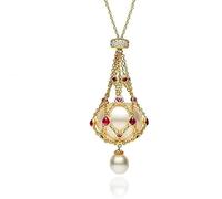 Pearl & Gemstone Lavalier Pendant, Handmade Natural Pearl Metal Braided Mesh Necklace, Adjustable Metal Braided Mesh Crystal Holder Necklace (gold)