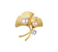 Pearl Ginkgo Leaf Brooch For Women, Anti-Peeping Matte Gold Brooch Decoration, Matte Gold