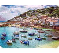 Pearl Glass - Cornish Harbour - Glass Worktop Saver/Protector (30 x 22cm Small) (Textured Chinchilla Glass, 30 x 22cm - Small)