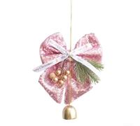 Pearl Glitter Bow Christmas Bell Pendant for Tree and Car Hanging, Elegant Holiday Decoration Made of Long lasting PE Material (Pink)